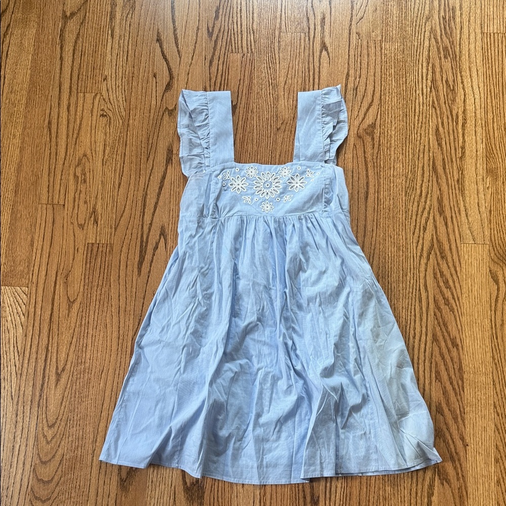 Draper James Light Blue Kids Dress with Floral Embroidery